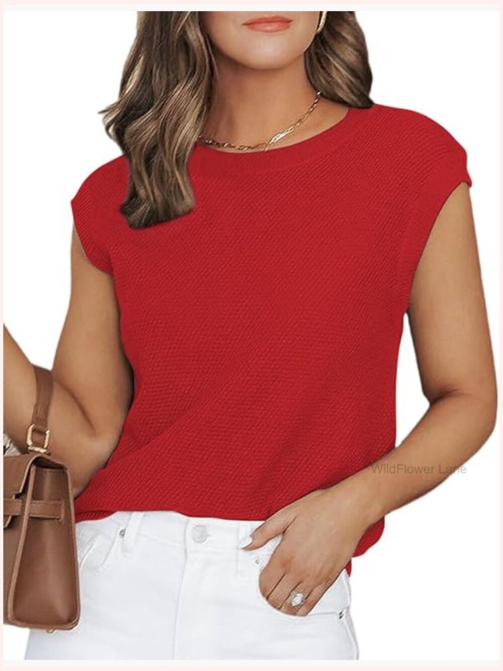 Cap Sleeve Crew Neck Pullover Tank Tops Trendy Knit Summer Tops For Women